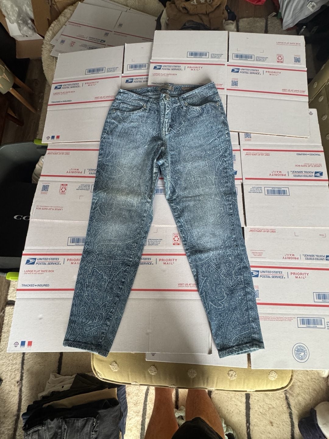 Nine West Vintage America Matchstick Skinny Jeans 29x31 Blue Paisley Print 2