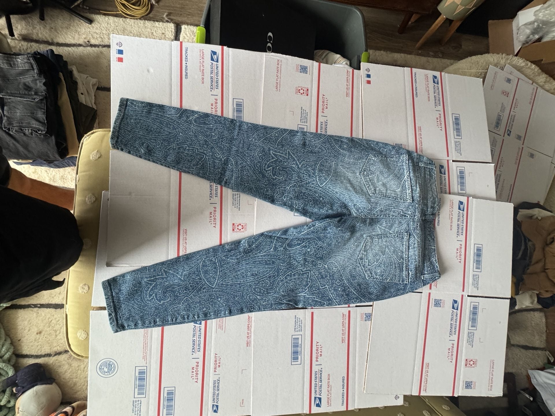 Nine West Vintage America Matchstick Skinny Jeans 29x31 Blue Paisley Print 6