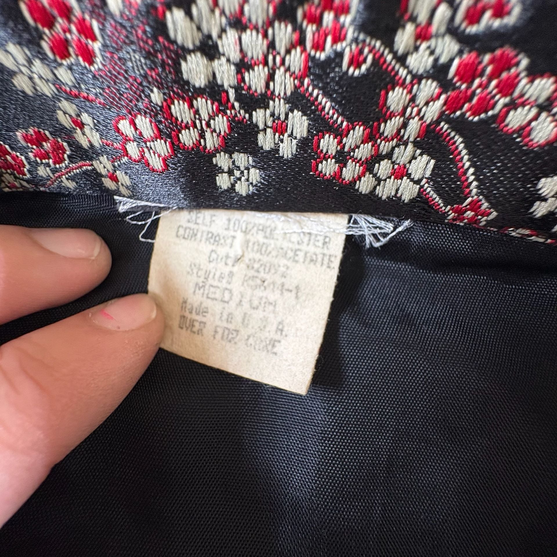 Vintage Floral Silk Mandarin Collar Vest Black Red Size M 3