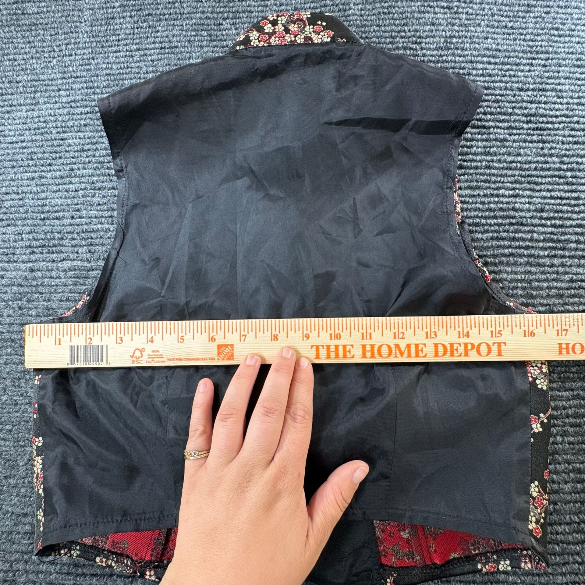 Vintage Floral Silk Mandarin Collar Vest Black Red Size M 6