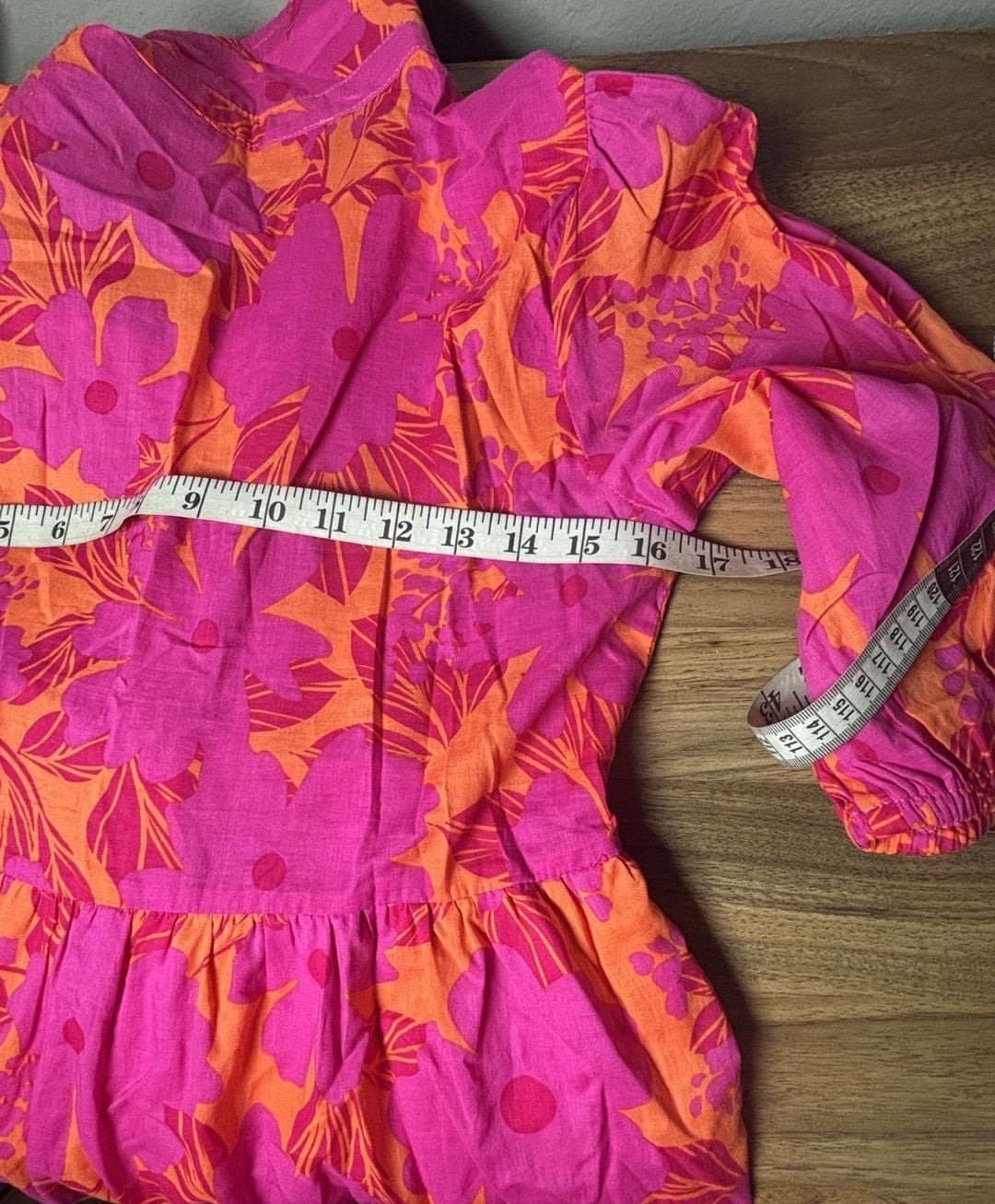 Karlie Floral Tiered Shirt Dress Pink Orange Sz M 9