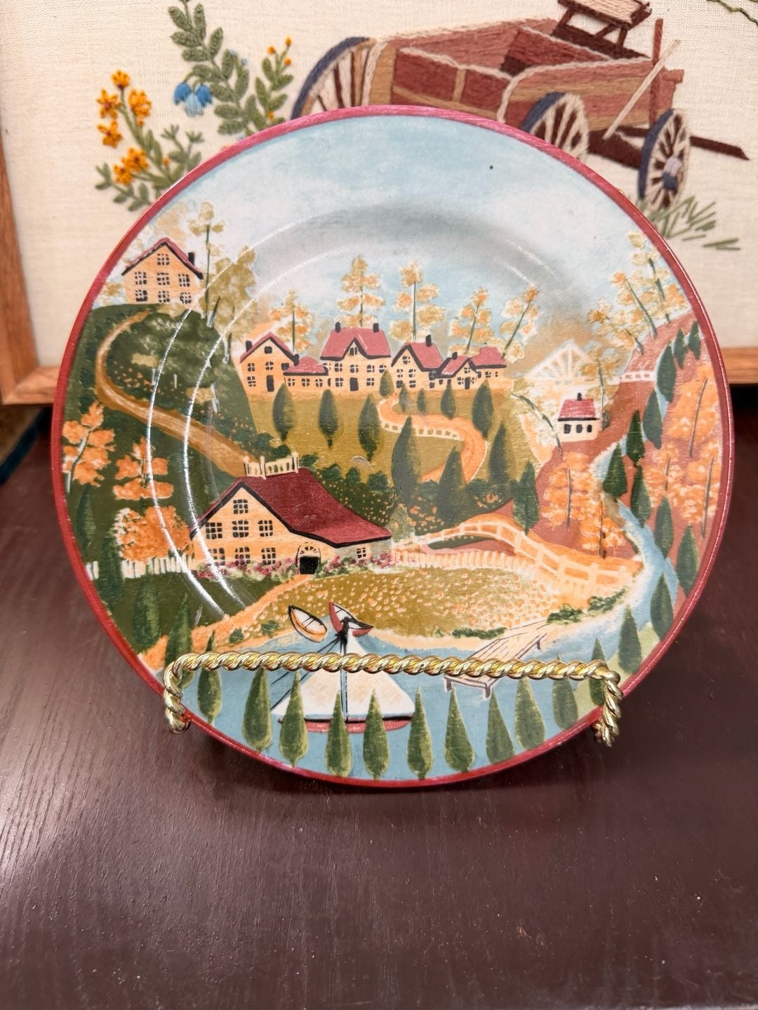 Vintage Cottage Decorative Salad Plate Country Lakeside Village Gear Home Decor 3