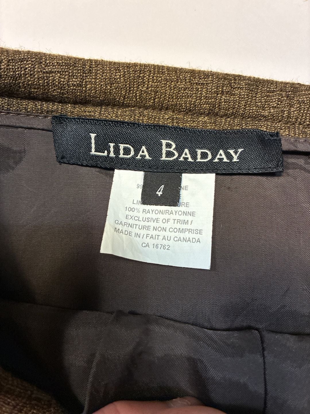 Lida Baday Wool Pencil Skirt Size 4 Brown Textured Silk Blend 4