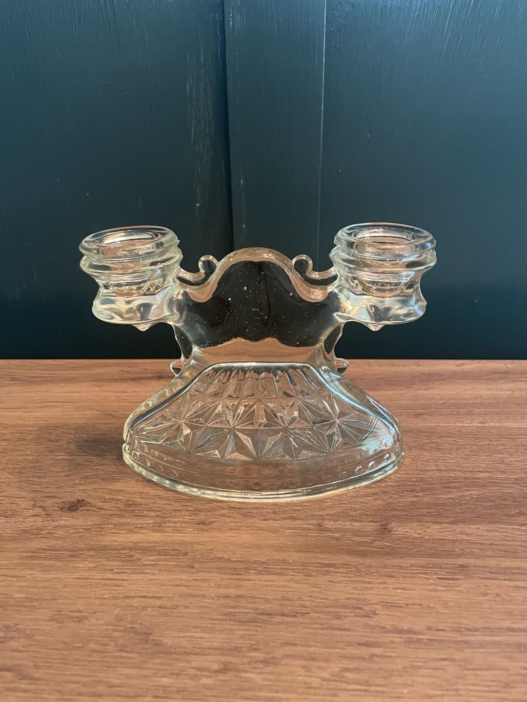 Vintage L.E. Smith Pressed Glass Double Candle Holder Clear 6 in 1