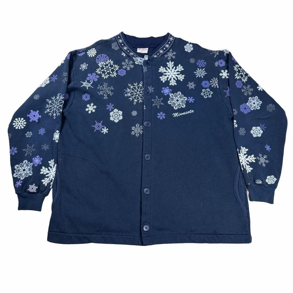 Vintage Y2K Snowflake Grandma Sweater Size XL Navy Blue Minnesota ABC Designs 2
