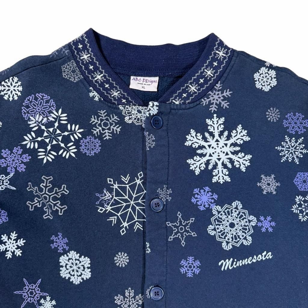 Vintage Y2K Snowflake Grandma Sweater Size XL Navy Blue Minnesota ABC Designs 4