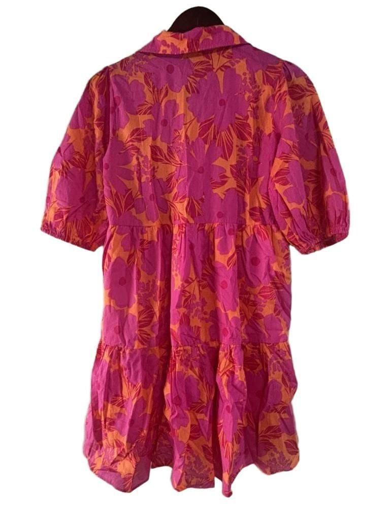 Karlie Floral Tiered Shirt Dress Pink Orange Sz M 7