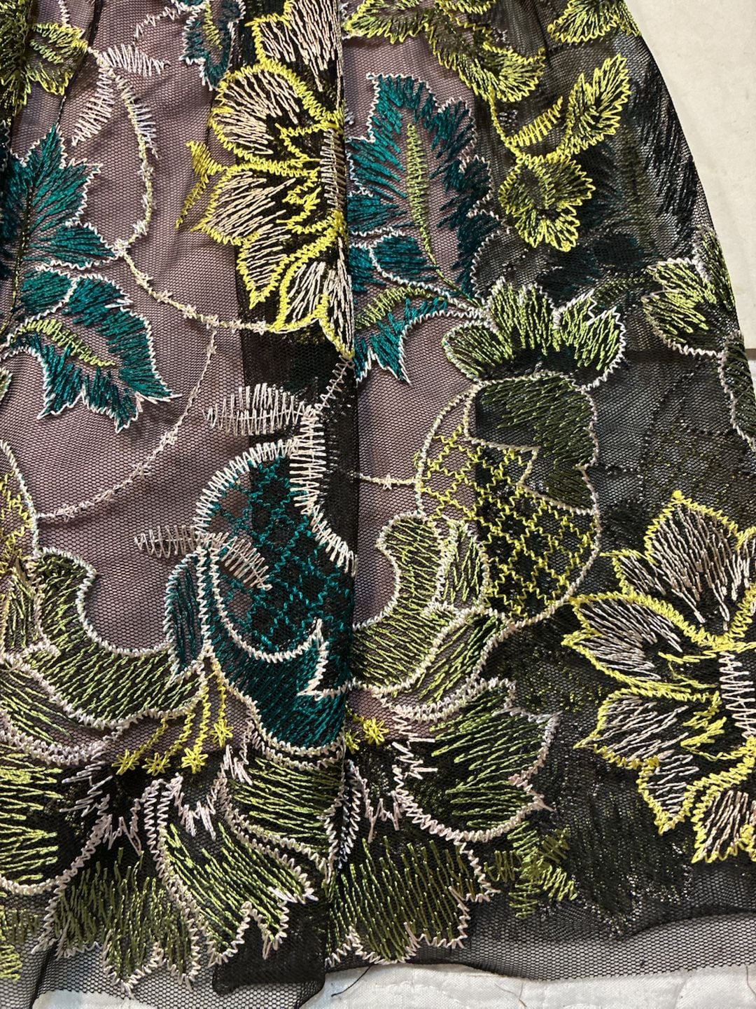 Donna Morgan Embroidered Mesh Midi Dress Size 4 Floral Cap Sleeve 3