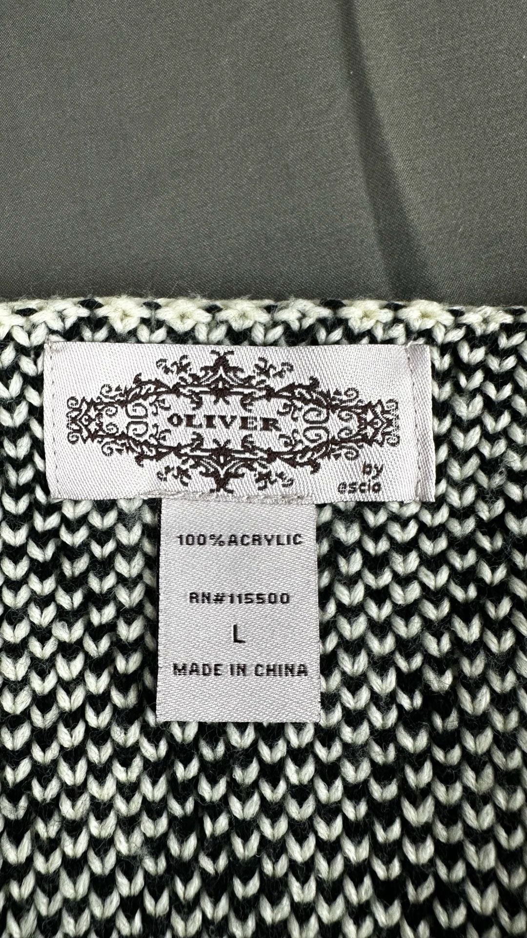 Oliver by Escio Cardigan Size L Black Ivory Diamond Open Front Knit 5