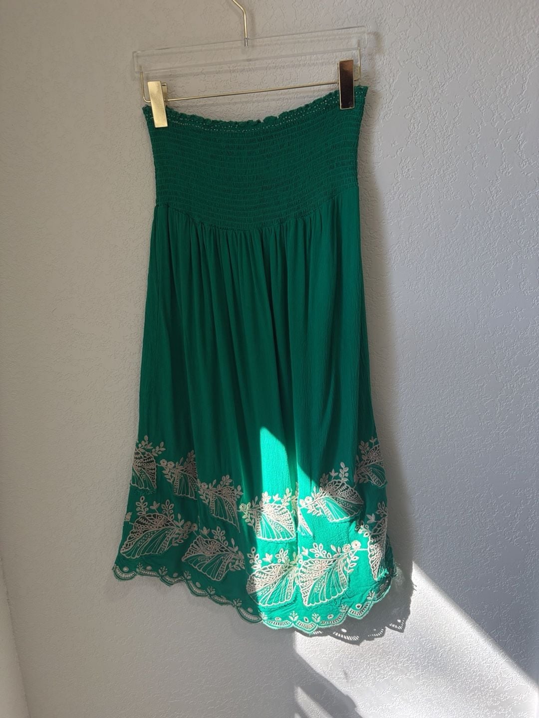 Sweet by Miss Me Dress Size L Green Embroidered Strapless Smocked 2