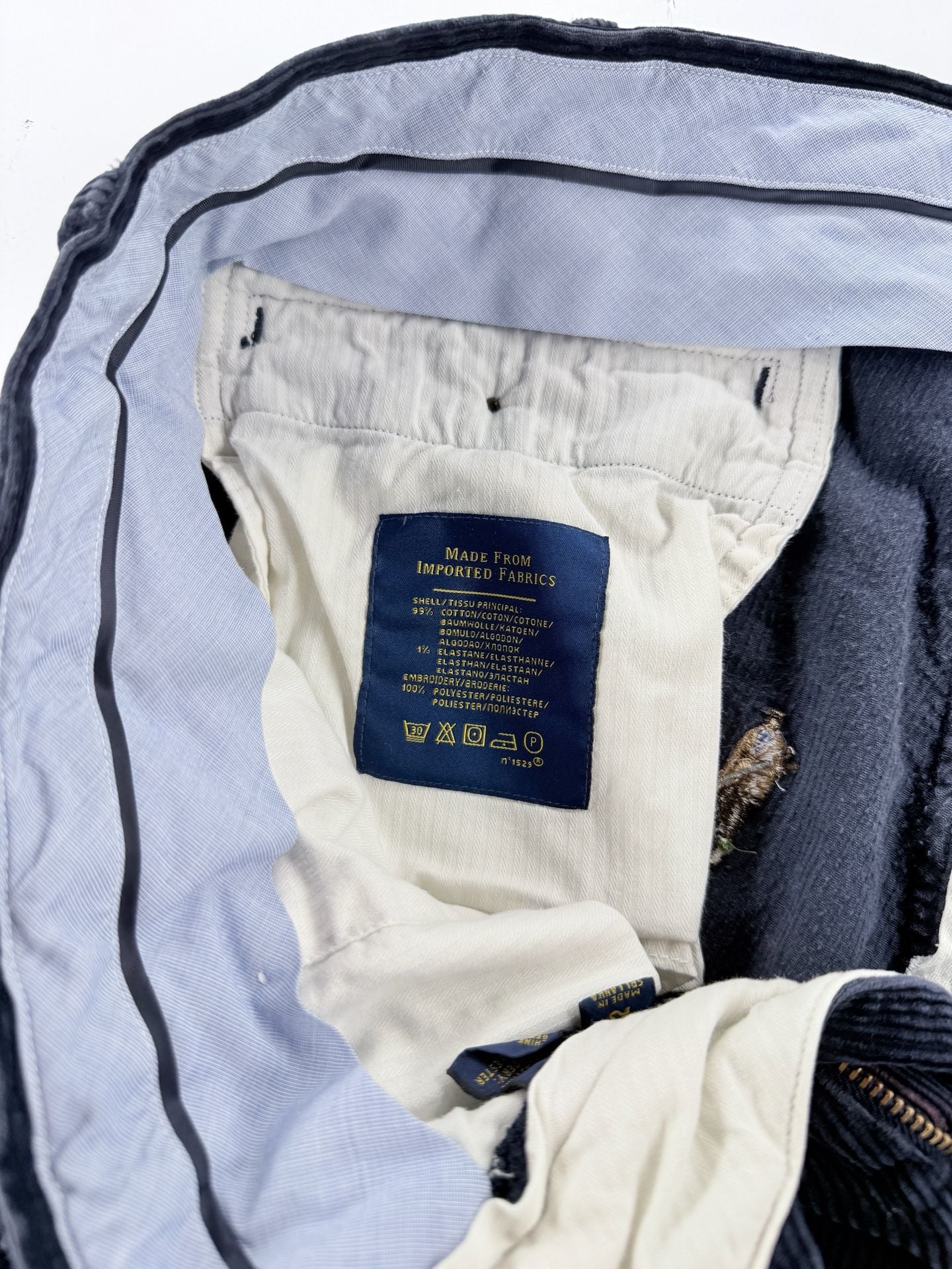 Polo Ralph Lauren 38x32 Navy Corduroy Pants Embroidered Duck Hunting Classic Fit 7