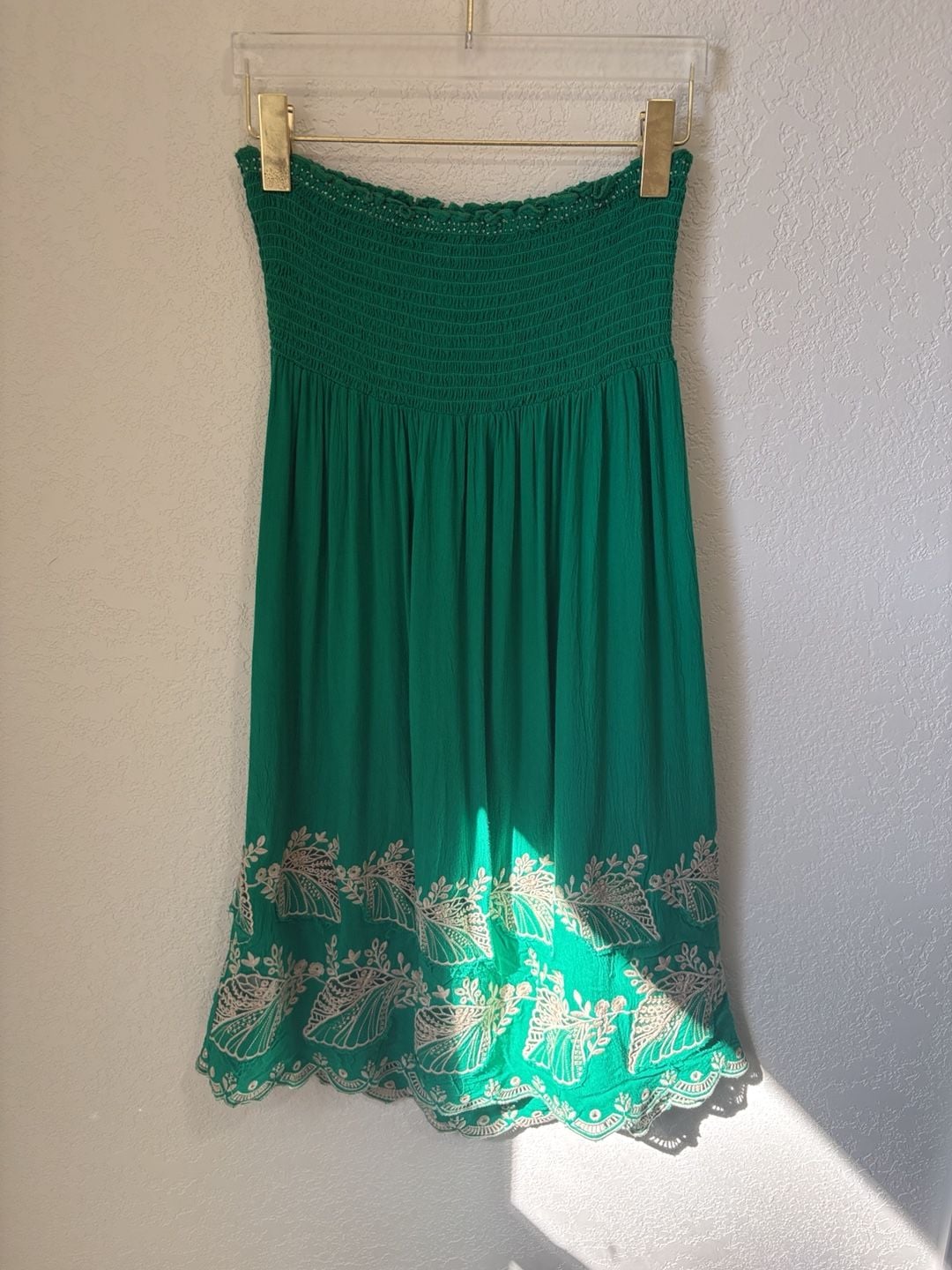 Sweet by Miss Me Dress Size L Green Embroidered Strapless Smocked 3