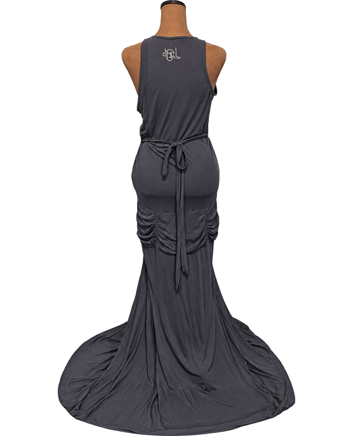 DIESEL Charcoal Gray Ruched Drawstring Maxi Dress Y2K Archive 3