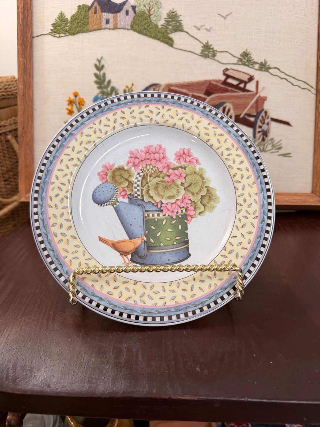 Sakura Cottage Spring Bouquet Watering Can Salad Plate 1999 Debbie Mumm 1
