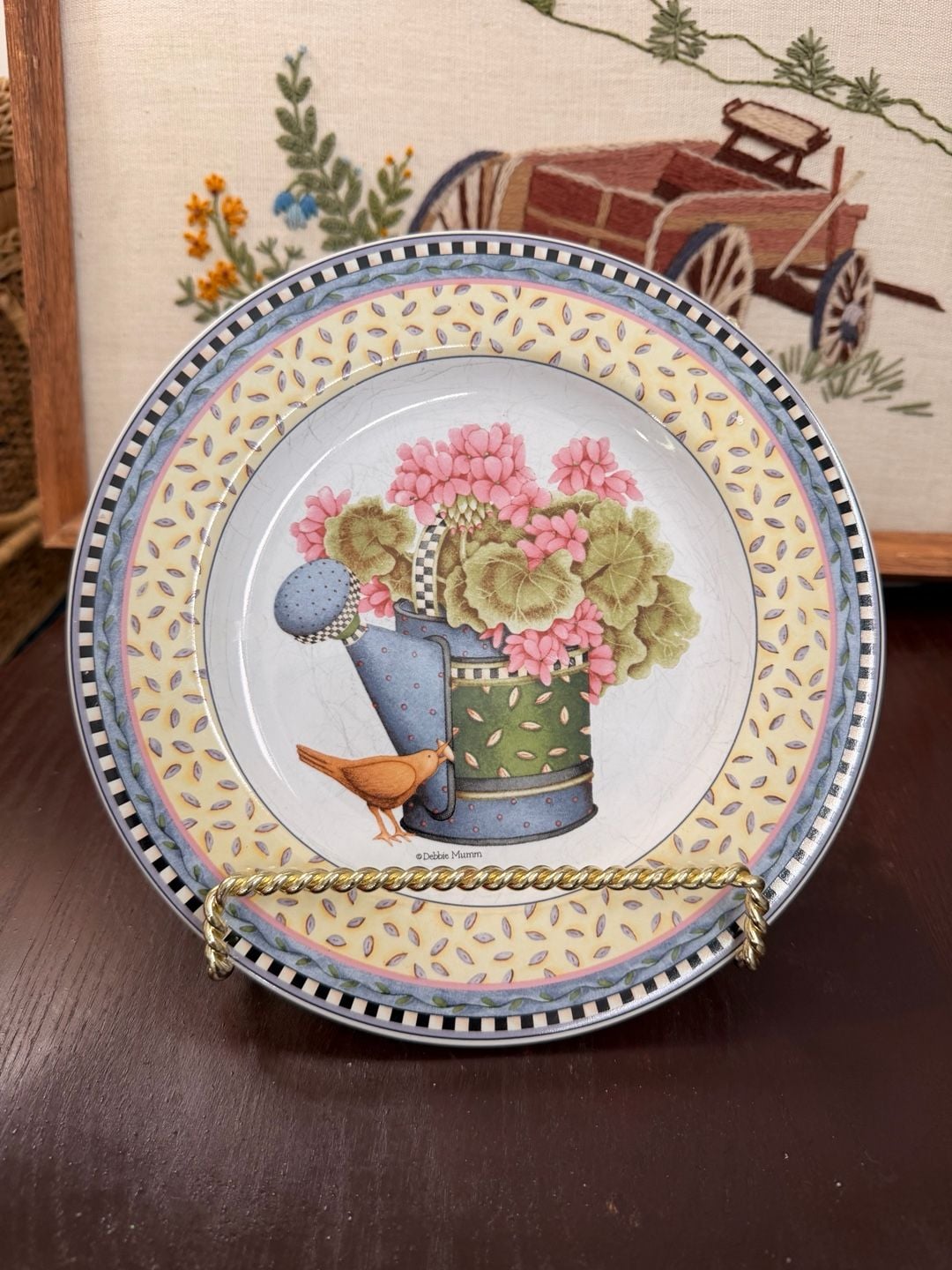 Sakura Cottage Spring Bouquet Watering Can Salad Plate 1999 Debbie Mumm 4
