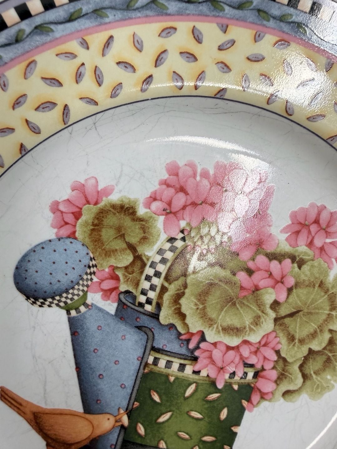 Sakura Cottage Spring Bouquet Watering Can Salad Plate 1999 Debbie Mumm 6