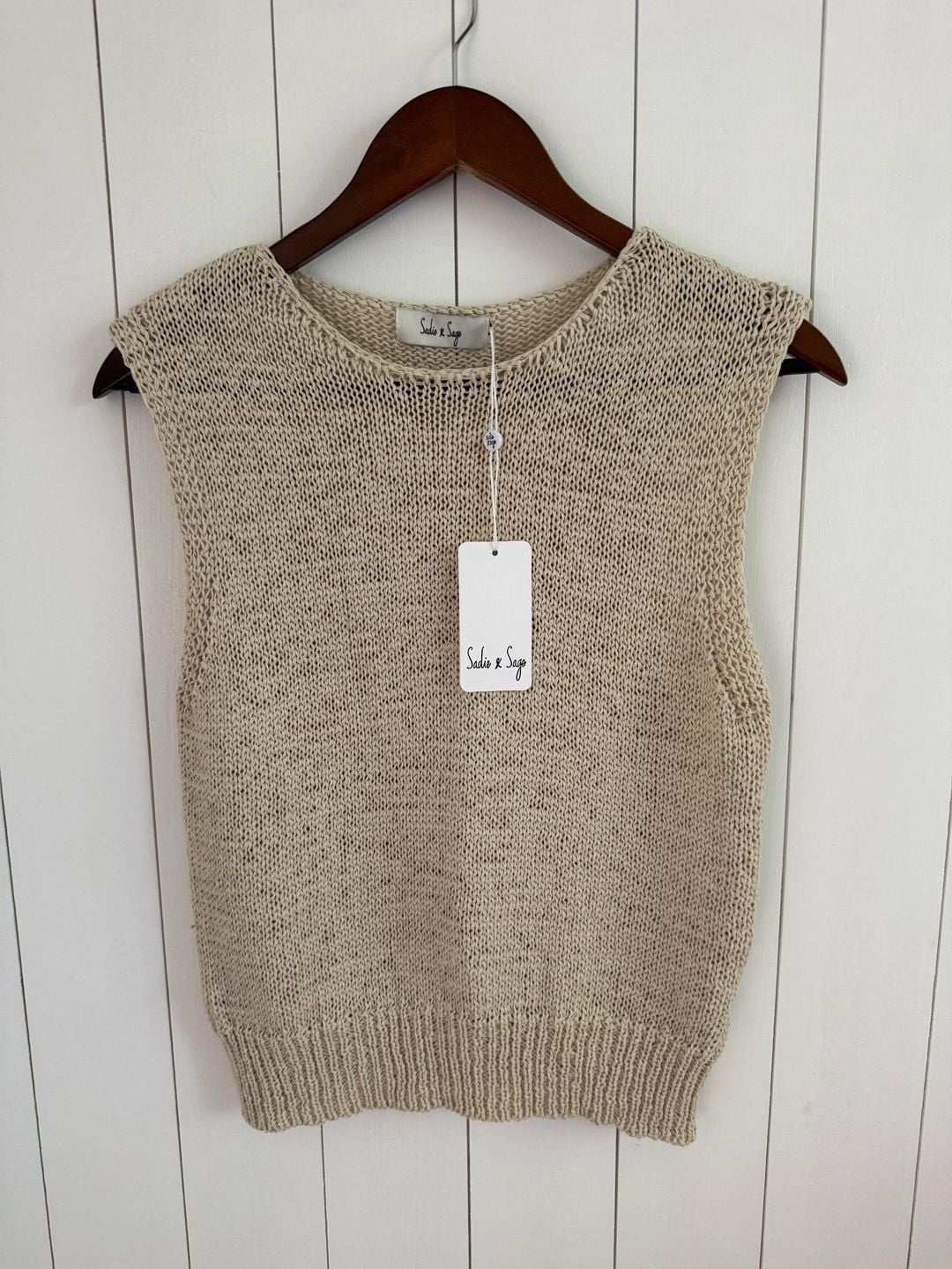 Sadie & Sage Open Knit Sweater Vest ā NWT Beige/Cream Boho Tank Top 2
