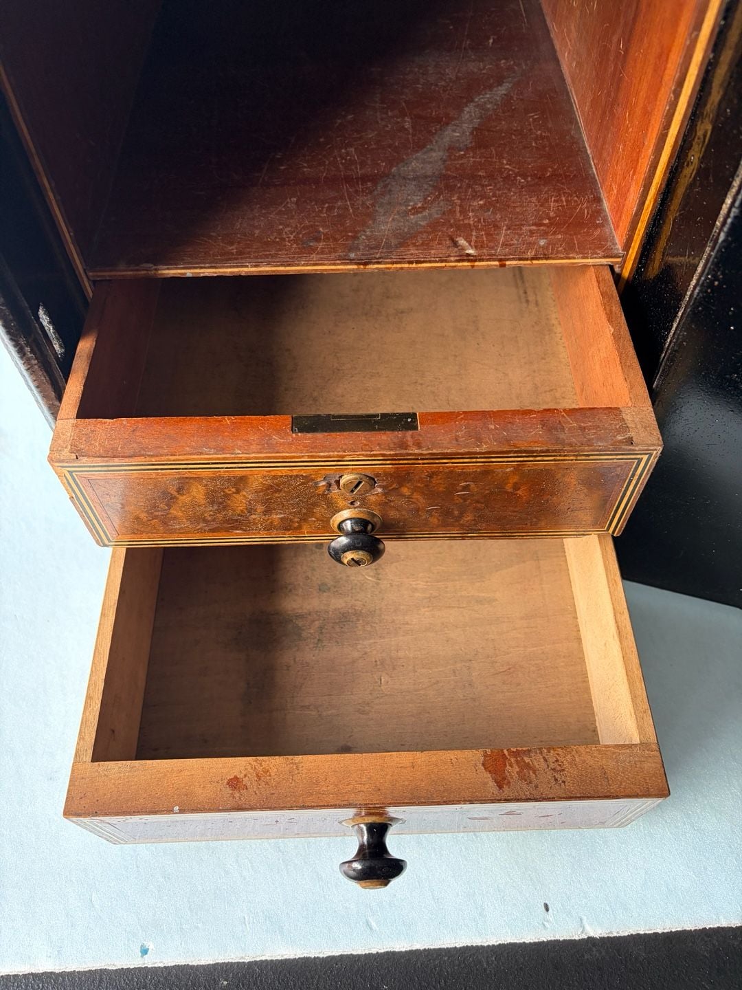 Antique Victorian Mini Iron Safe With two Wooden Drawers-one w/lock-no key-Heavy 3