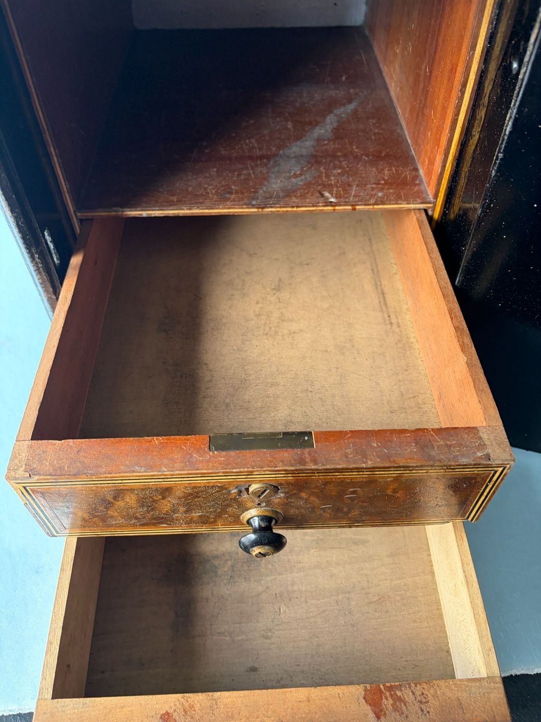 Antique Victorian Mini Iron Safe With two Wooden Drawers-one w/lock-no key-Heavy 4