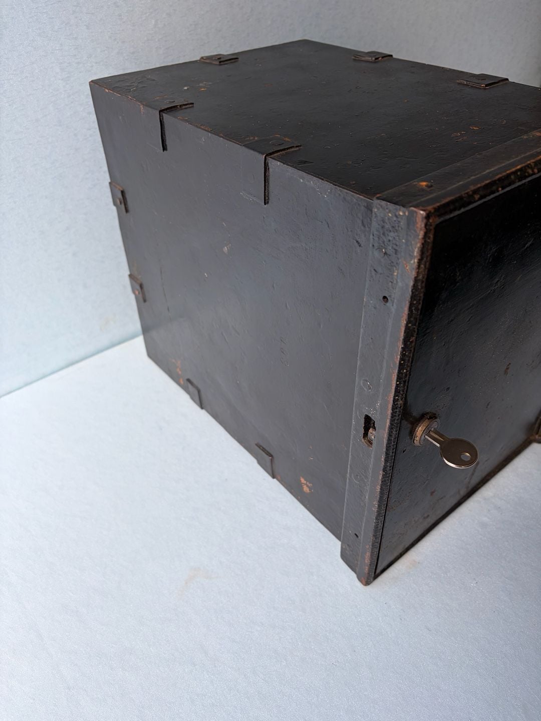 Antique Victorian Mini Iron Safe With two Wooden Drawers-one w/lock-no key-Heavy 7
