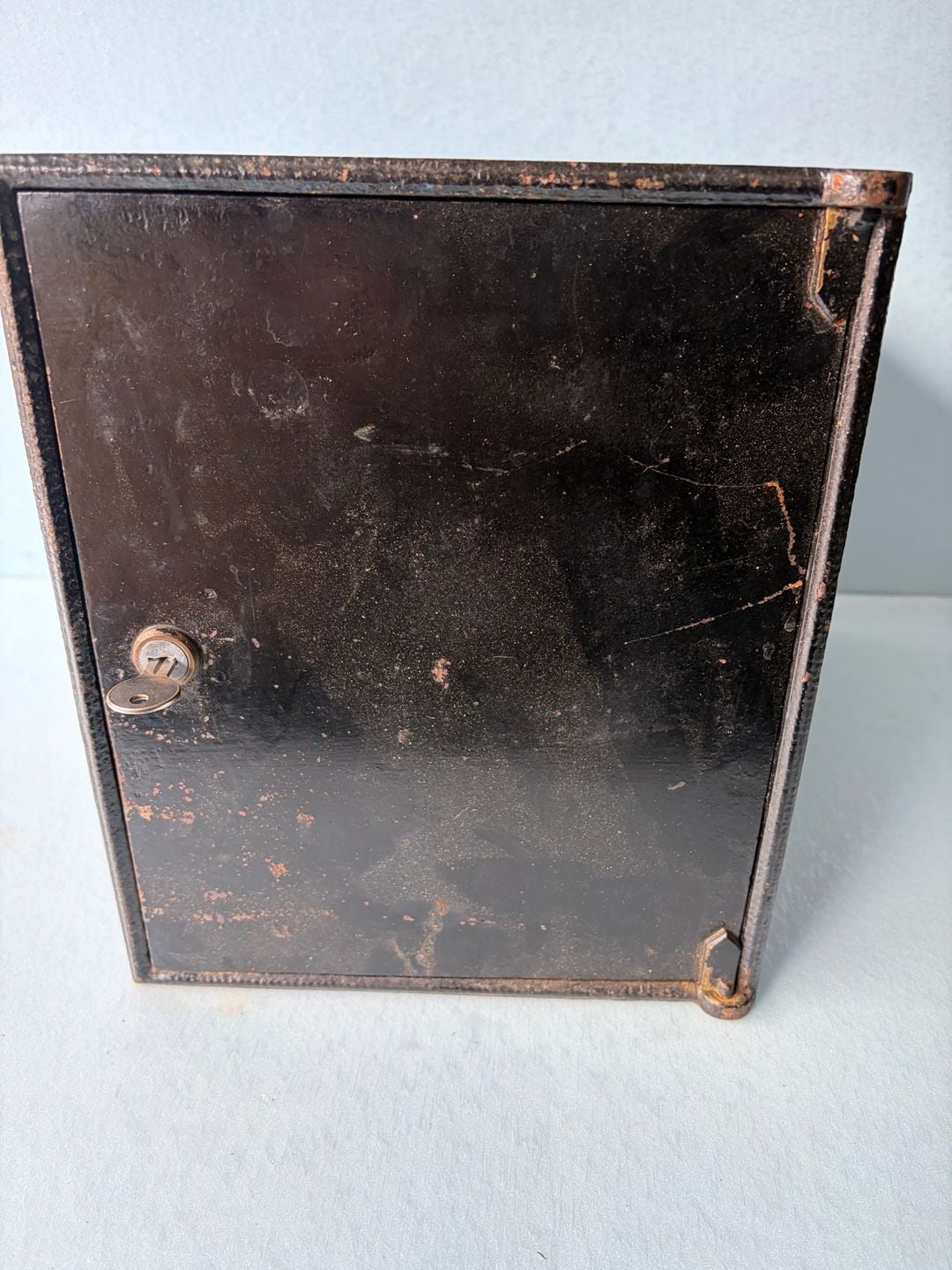 Antique Victorian Mini Iron Safe With two Wooden Drawers-one w/lock-no key-Heavy 9