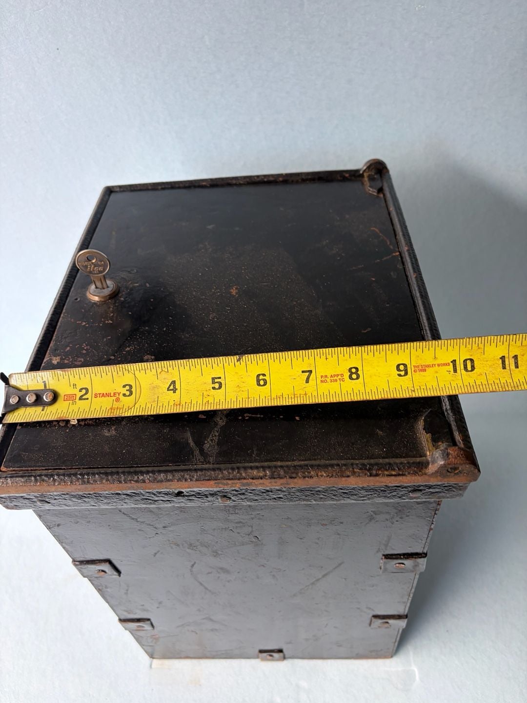 Antique Victorian Mini Iron Safe With two Wooden Drawers-one w/lock-no key-Heavy 12
