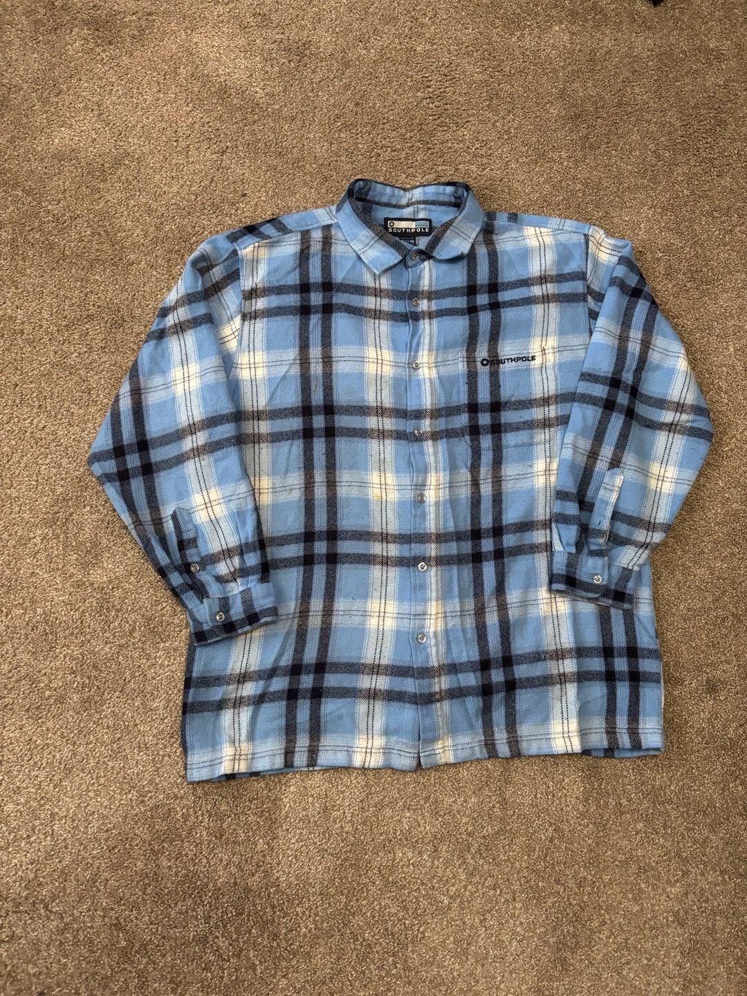 Early 2000s Southpole Plaid Flannel Button Up Shirt Size XXL Blue Long Sleeve 2