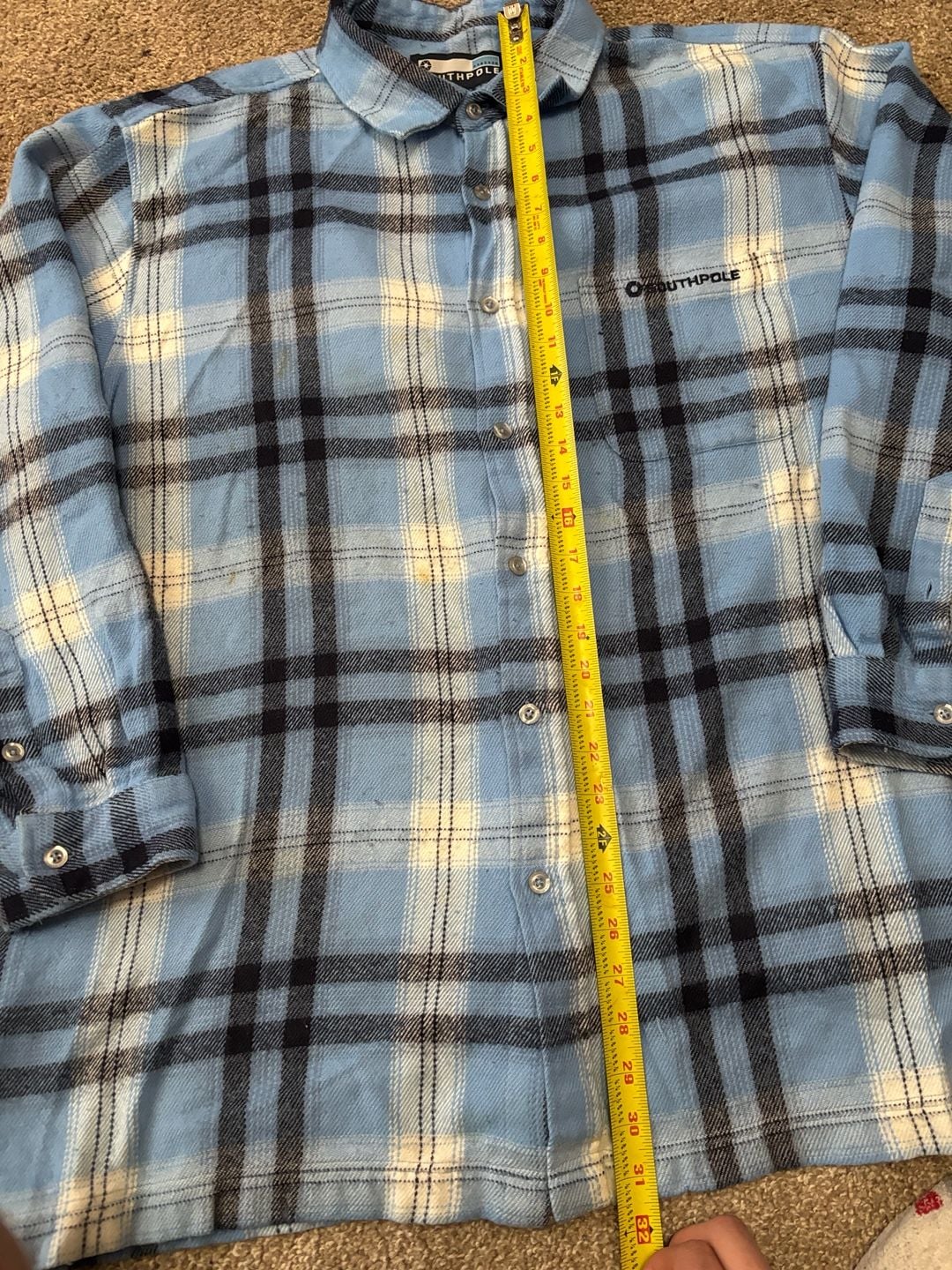 Early 2000s Southpole Plaid Flannel Button Up Shirt Size XXL Blue Long Sleeve 4