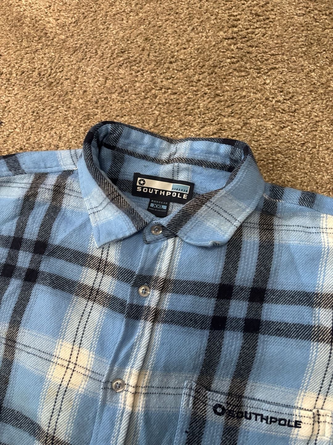 Early 2000s Southpole Plaid Flannel Button Up Shirt Size XXL Blue Long Sleeve 5