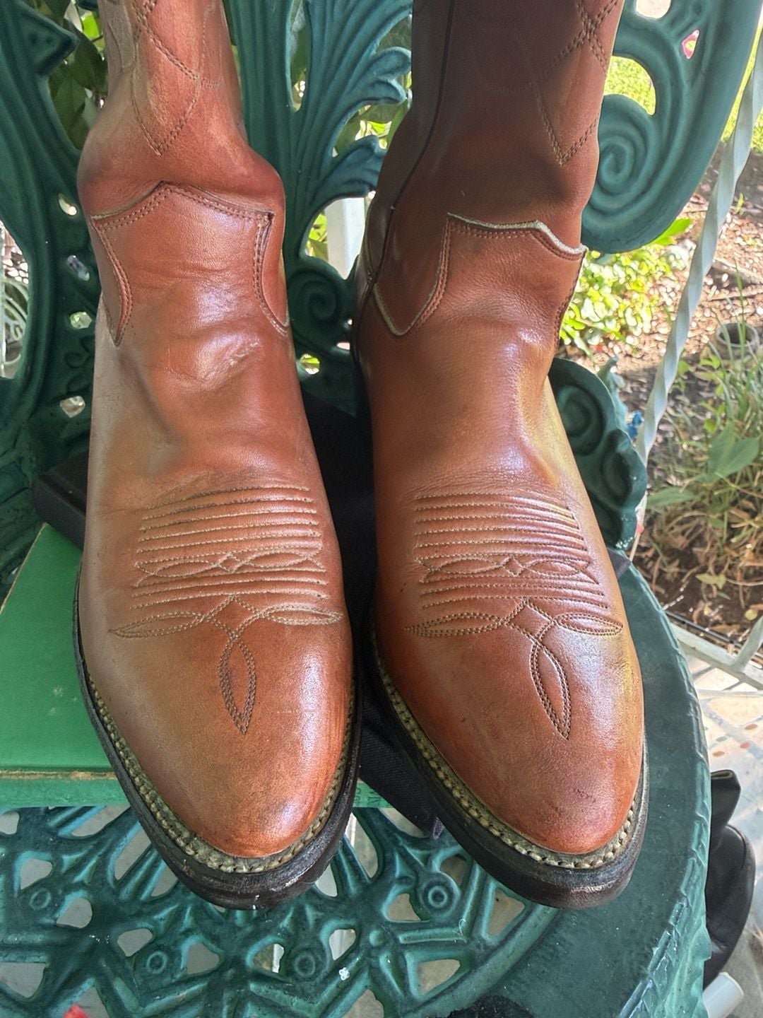 Vintage JUSTIN 2102 Cowboy Boots Men’s 9 B Narrow Made In USA Light Patina Vtg 70s /80s 5
