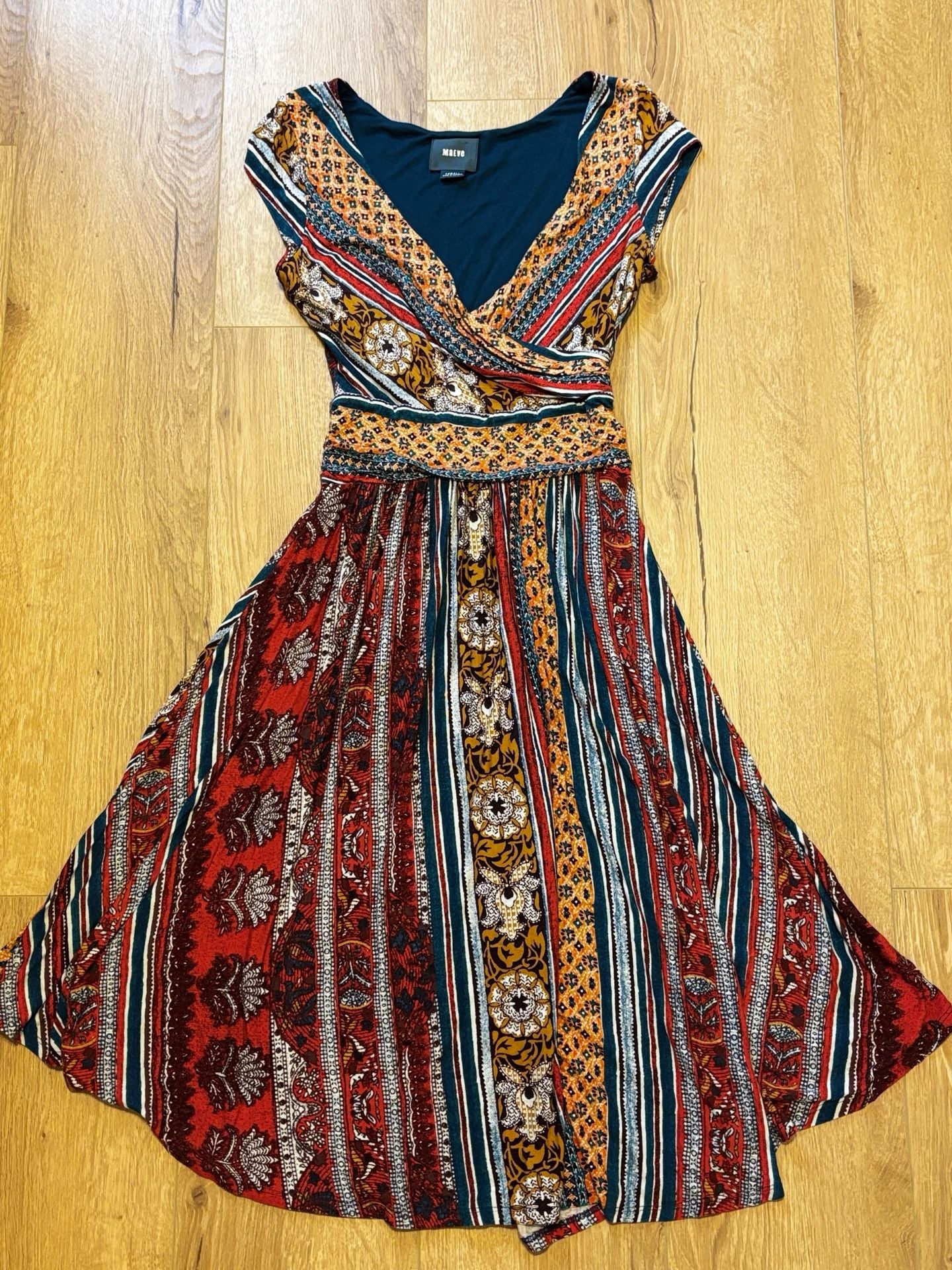 Maeve Anthropologie Galena Midi Dress Xsmall Cap Sleeve Boho 2