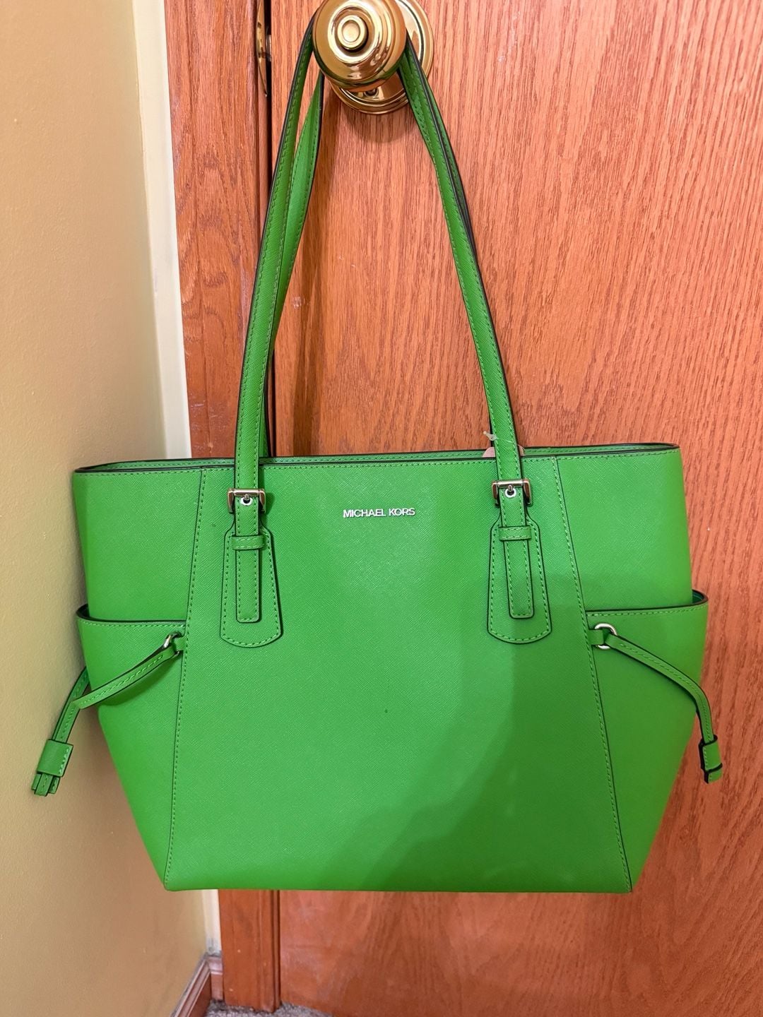 Michael Kors Jet Set Large Saffiano Leather Tote Bag Lime 1