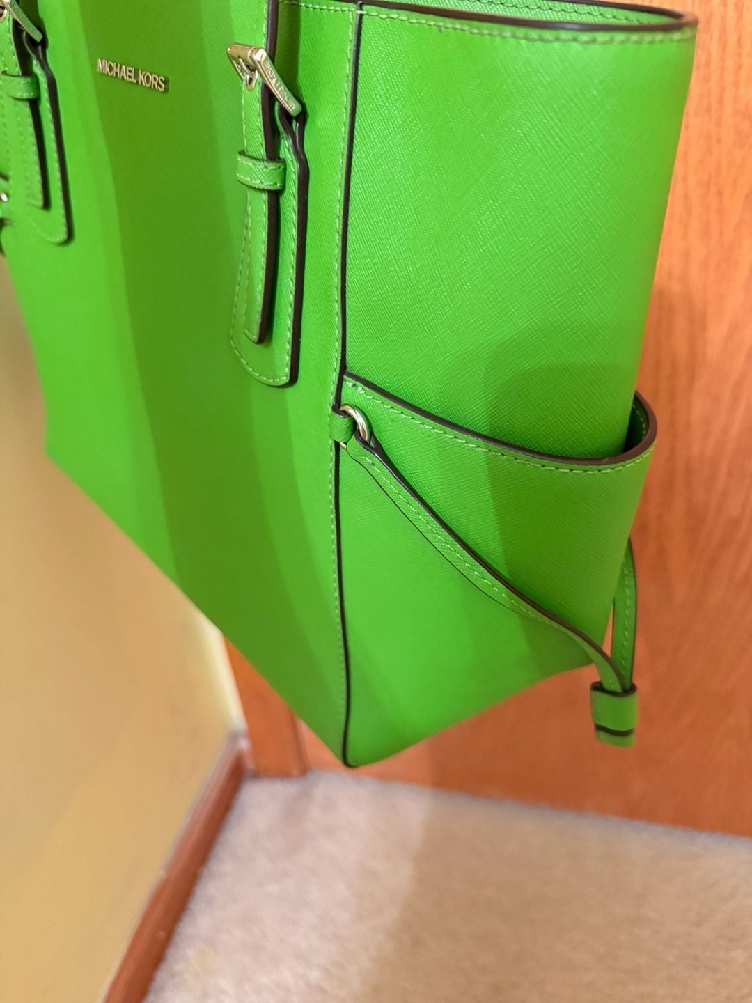 Michael Kors Jet Set Large Saffiano Leather Tote Bag Lime 2