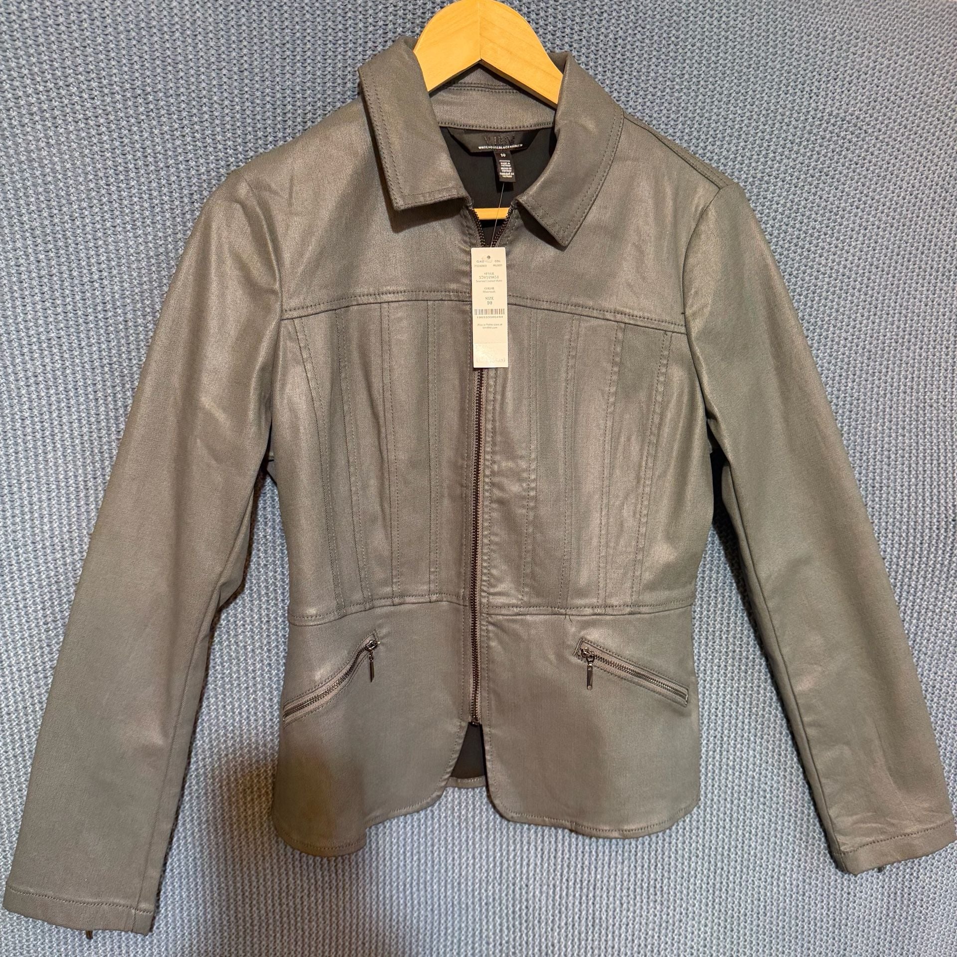 White House Black Market Seamed Coated Moto Jacket Size 10 Moonwalk 2
