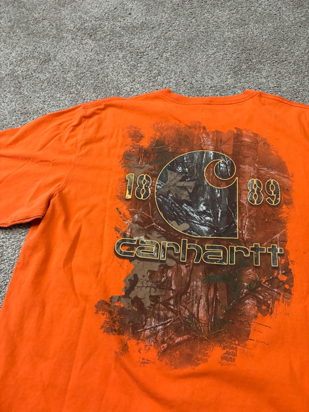 Super Sick Custom Carhartt Custom Puffy Paint Graphic Pocket T-Shirt Size 2XL OrangeE 5
