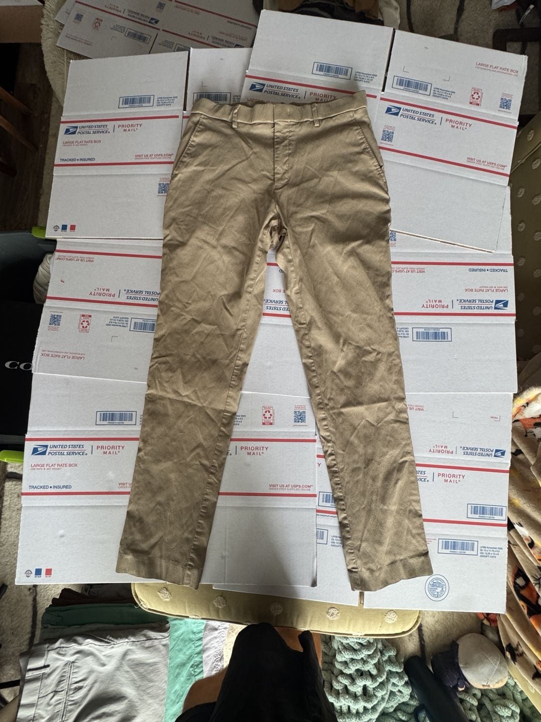 Tommy Hilfiger Chinos Pants Size 32x32 Khaki Slim Fit Flat Front Trousers 2