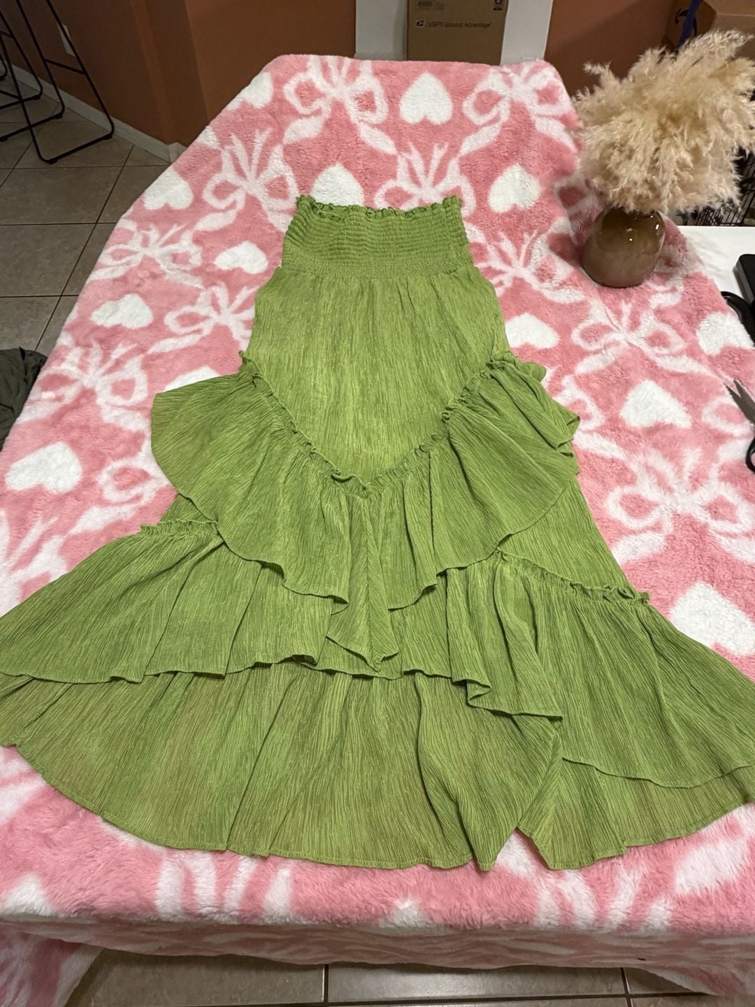 LIFE Ruffle Maxi Dress Size M Green Strapless Fairycore Asymmetrical 3