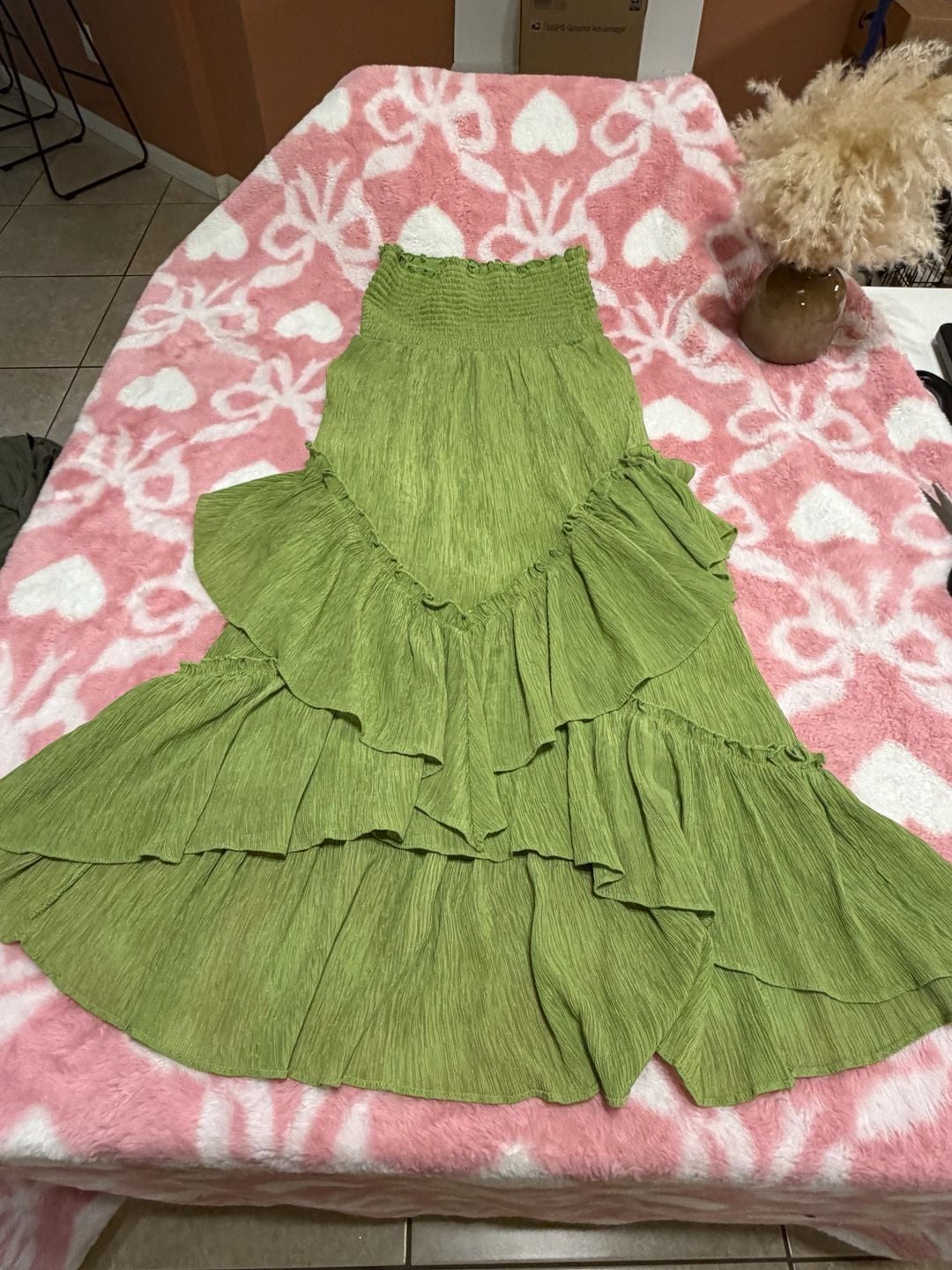 LIFE Ruffle Maxi Dress Size M Green Strapless Fairycore Asymmetrical 4