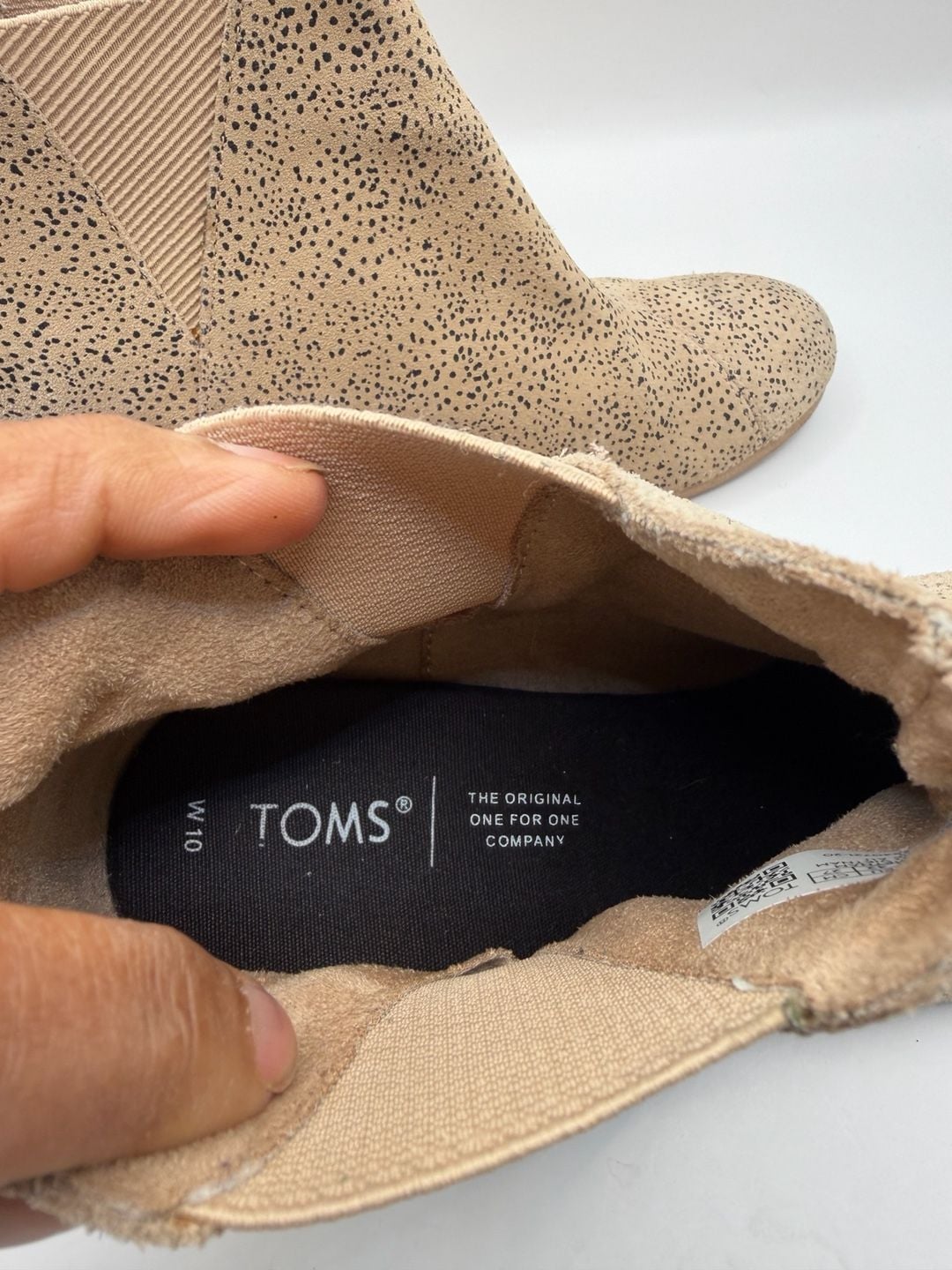 TOMS Wedge Ankle Boots Size 10 Tan Black Speckled Suede Chelsea Booties 7