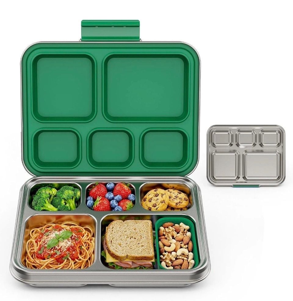 AOHEA Stainless Steel 5-Compartment Bento Lunch Box Green 2