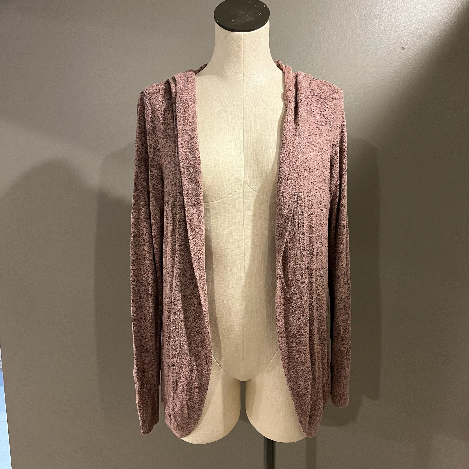 Grayson Threads Hooded Cardigan Pink Purple Heathered Open Front Sweater Large 2