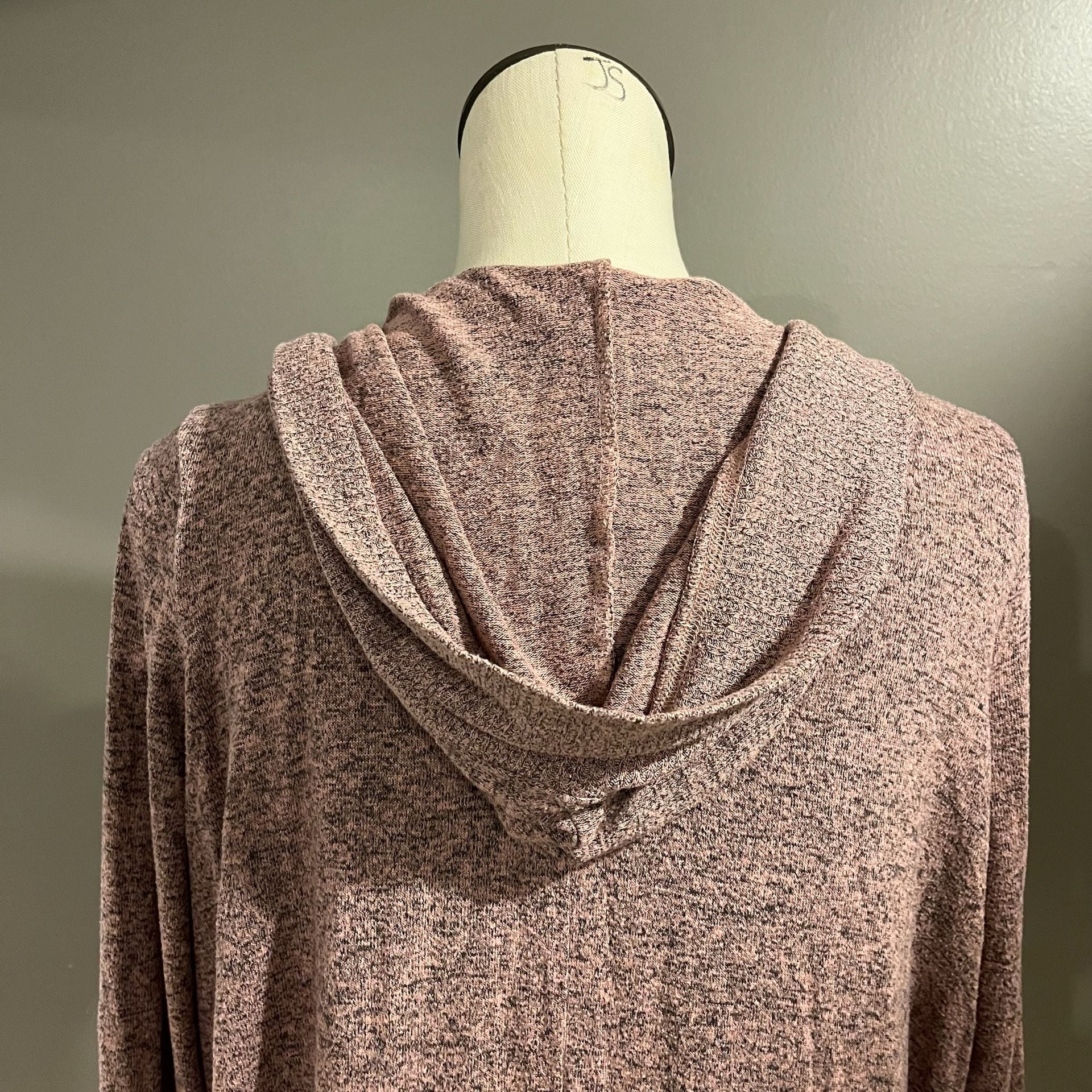 Grayson Threads Hooded Cardigan Pink Purple Heathered Open Front Sweater Large 7