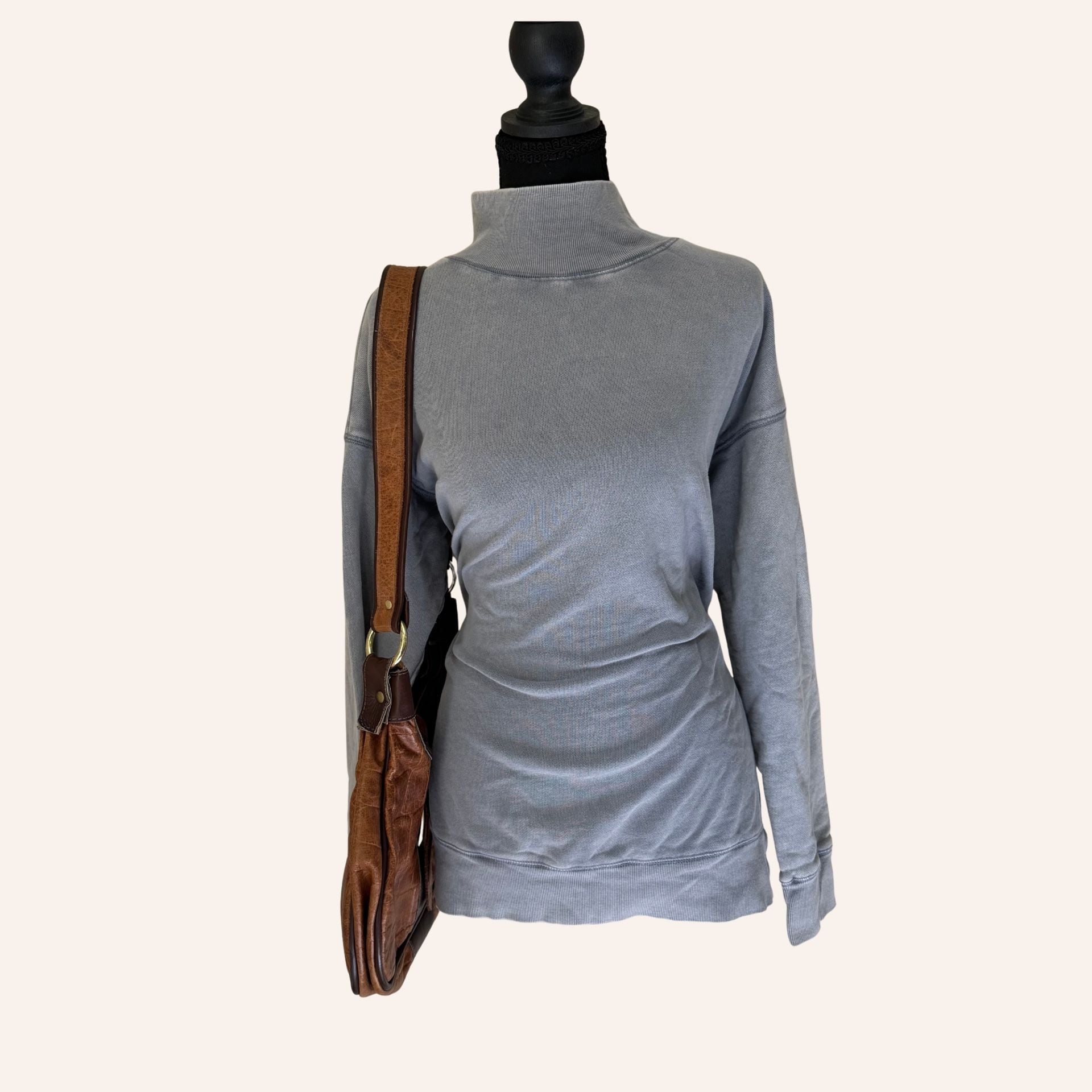 free people washed gray oversized mock neck sweatshirt tunic size small 2