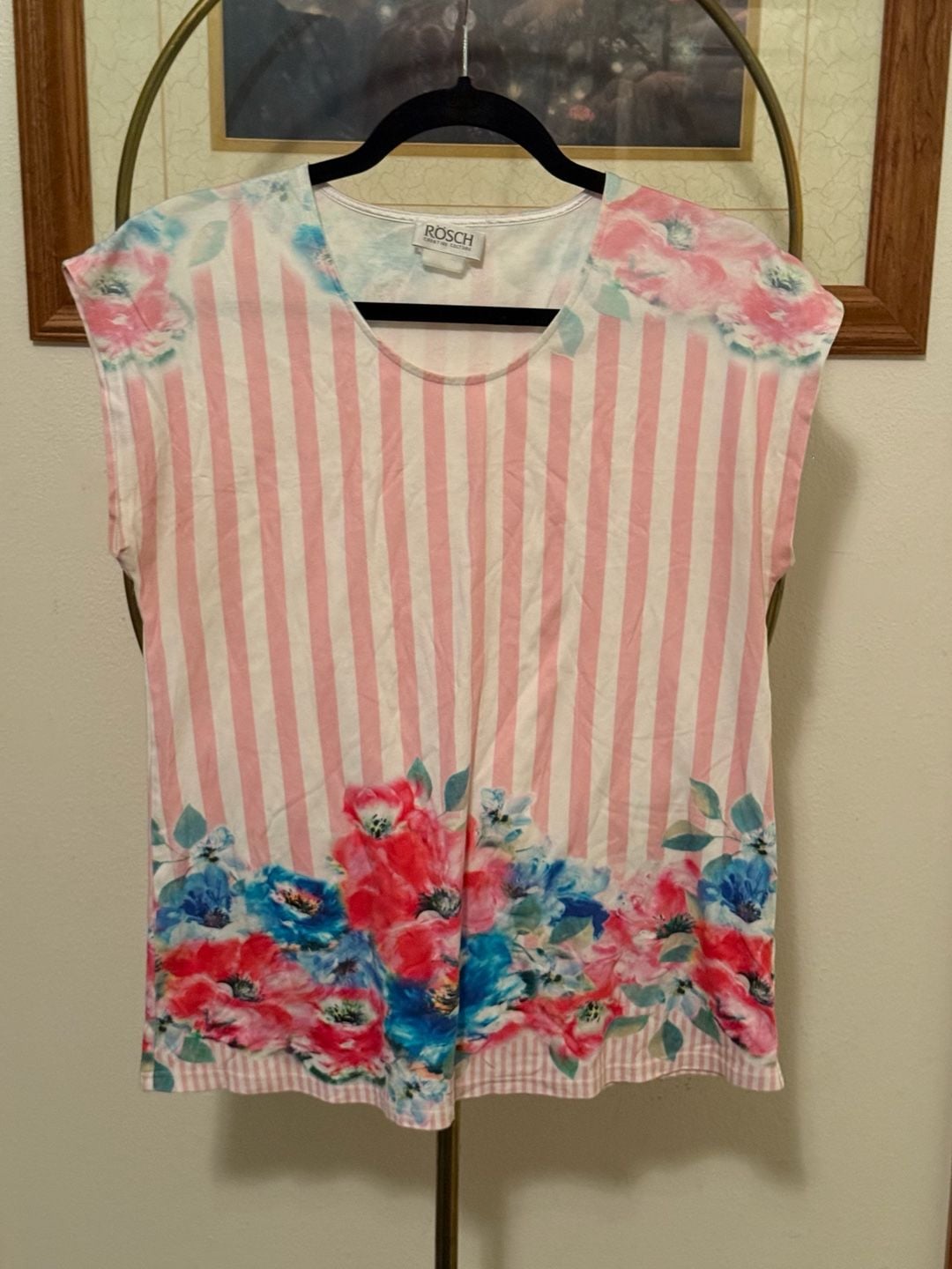 Rösch Creative Culture Blouse Size UK 14 Pink Stripe Floral Top 2
