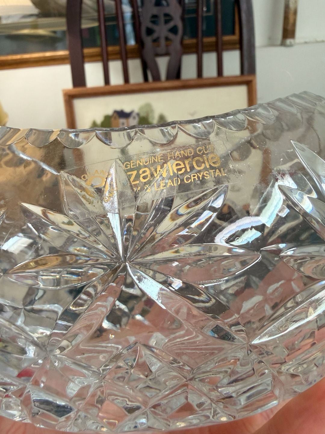 Vintage Zawiercie Genuine Hand Cut Lead Crystal Kidney Shaped Fruit Bowl Poland 4