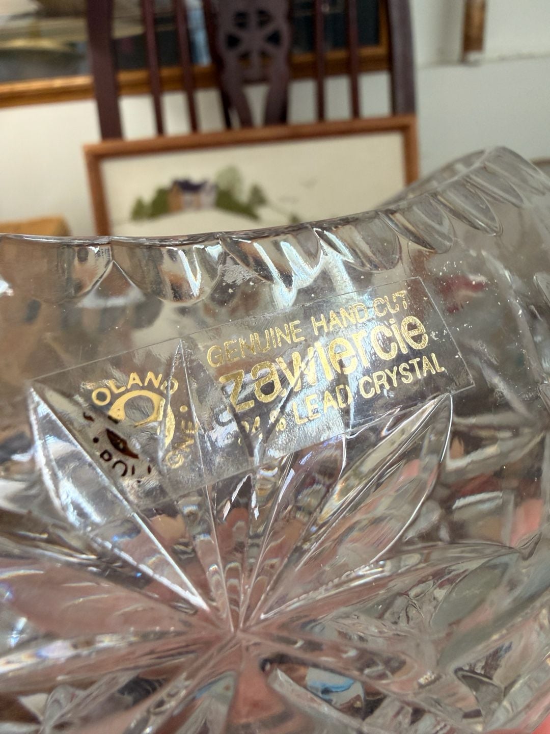 Vintage Zawiercie Genuine Hand Cut Lead Crystal Kidney Shaped Fruit Bowl Poland 5
