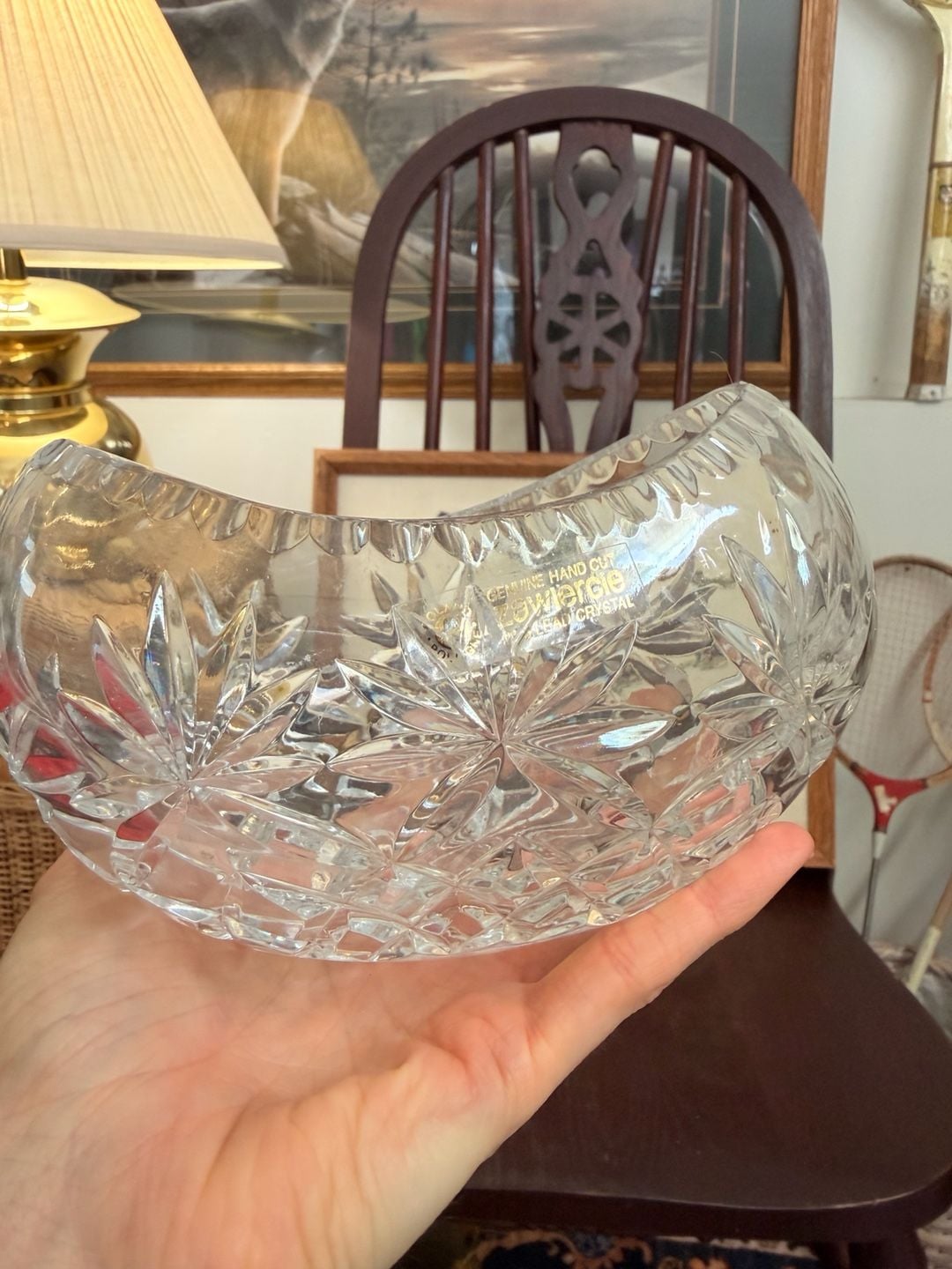 Vintage Zawiercie Genuine Hand Cut Lead Crystal Kidney Shaped Fruit Bowl Poland 6