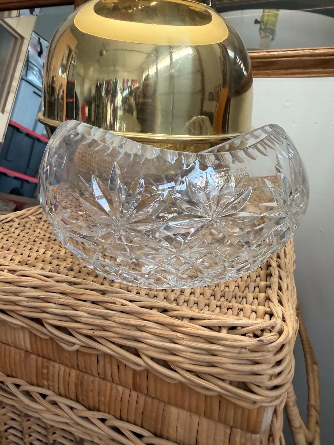 Vintage Zawiercie Genuine Hand Cut Lead Crystal Kidney Shaped Fruit Bowl Poland 7