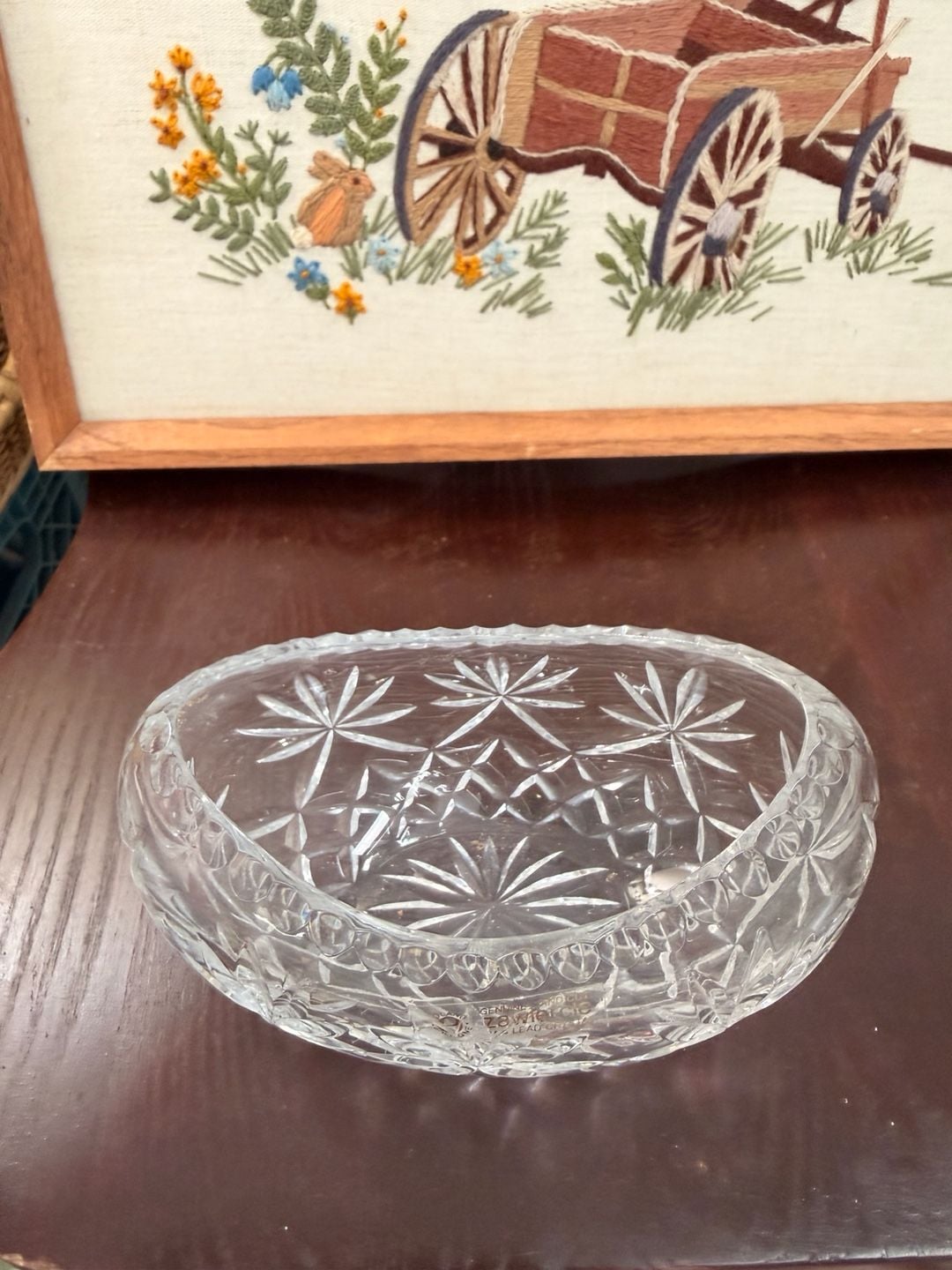 Vintage Zawiercie Genuine Hand Cut Lead Crystal Kidney Shaped Fruit Bowl Poland 8