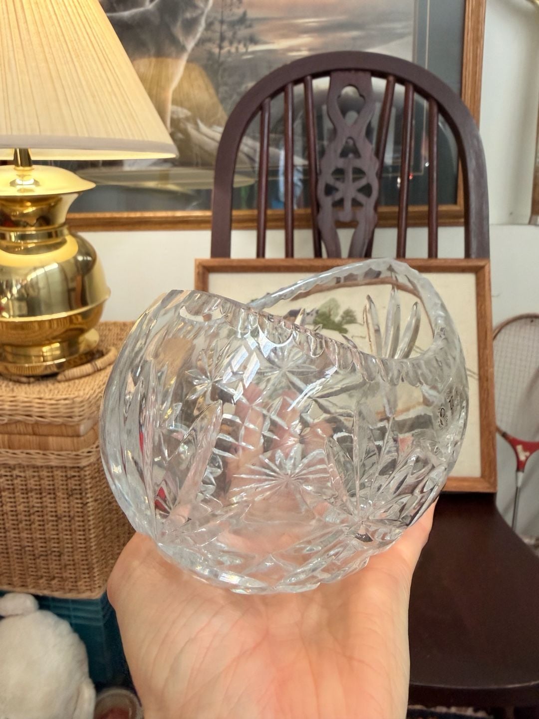 Vintage Zawiercie Genuine Hand Cut Lead Crystal Kidney Shaped Fruit Bowl Poland 11